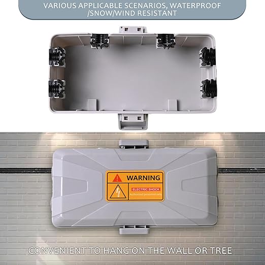 Medium Outdoor Electrical Box (10.3 x 5.9 x 3.7 in),IP54 Waterproof Extension Cord Connection Box with 6 Cable Entry Ports,Large Weatherproof Outlet Cover for Power Strip,Holiday Lights,Plug&Timer