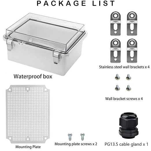 Waterproof Electrical Box, IP67 Junction Box Stainless Steel Latch Hinged Clear Cover Project Enclosure with Wall Bracket 8.7"x6.7"x4.3"