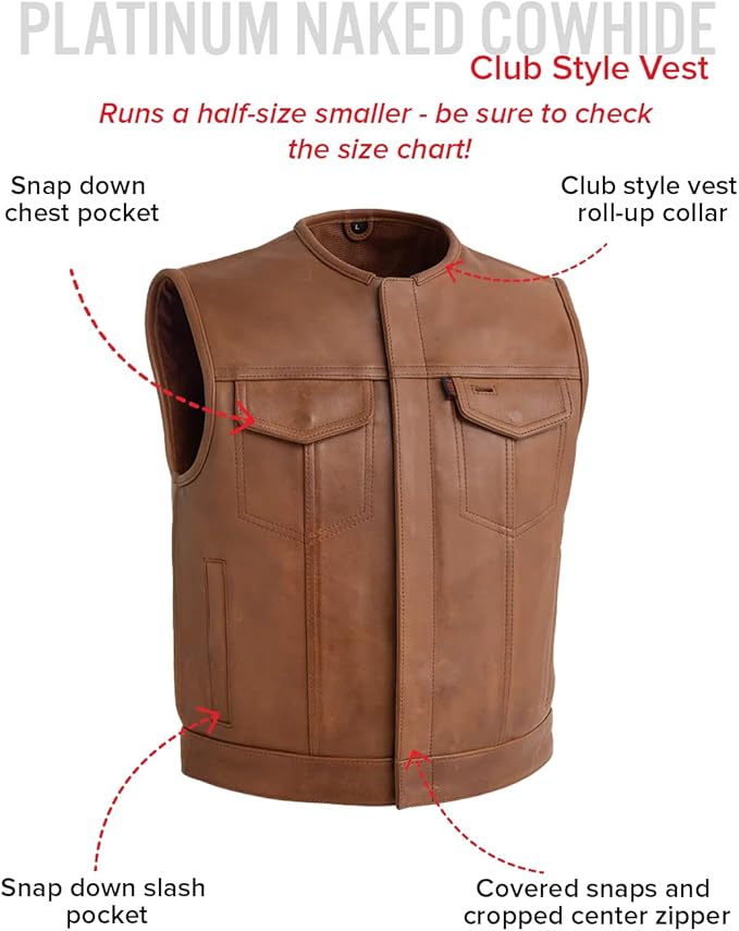 First Mfg Co - Lowside - Mens Motorcycle Biker Riding Canvas, Leather, Twill, Perforated Leather Vest