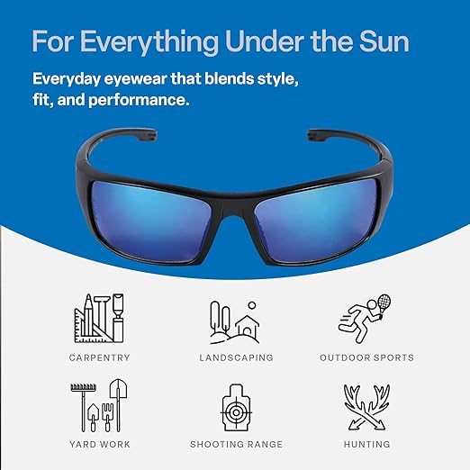 Bullhead Safety Dorado Safety Glasses with Dual Lenses, ANSI Z87+, Blue Light Glasses with UV Light Protection and Anti-Scratch Coating, Blue Revo Lenses, Matte Black Frame
