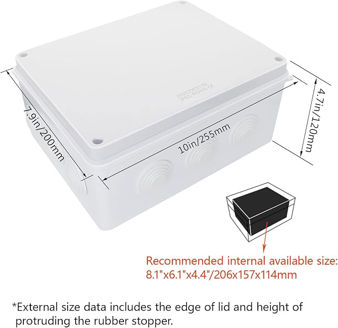 LeMotech Junction Box, ABS Plastic IP65 Waterproof and Dustproof, Universal Electrical Enclosure, Outdoor and Indoor Project Box, 10" x 7.9" x 4.7", White