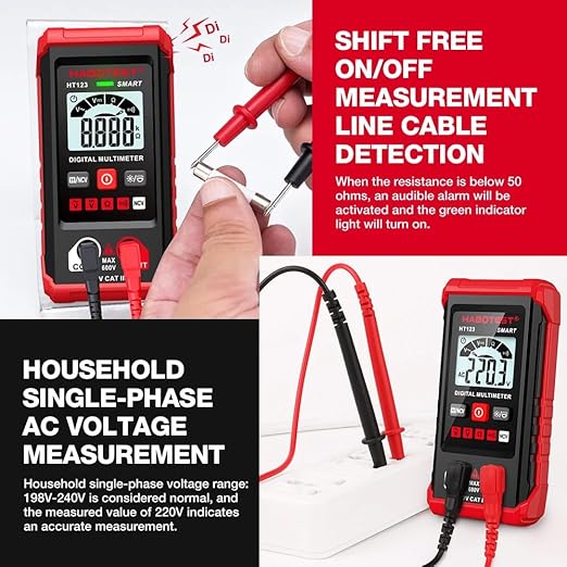 HT123 Fully Intelligent Digital Display multimeter with LED Backlight, Non-Contact Voltage Detection, Automatic Gear Shifting