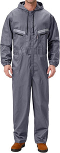 Mens Work Coveralls Mechanic Hooded Overall Workwear Jumpsuits Long Sleeve Hi Viz Coverall with Zippers