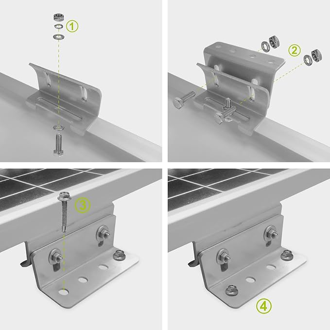 Newpowa Solar Panel Mounting Curved Z Bracket with Nuts and Bolts Supporting for RV, Boat, Wall, Off Grid Roof Installation A Set of 4 Sliver Aluminum(1 Set)
