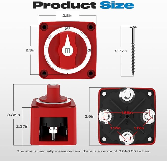 Battery Disconnect Switch, Malictele 300A ON/Off Heavy Duty Cutoff Switch 12V-48V Waterproof Ignition Protected Power Kill Switch with Knob for Marine, Boat, Car, RV, Truck Battery -Dual Circuit