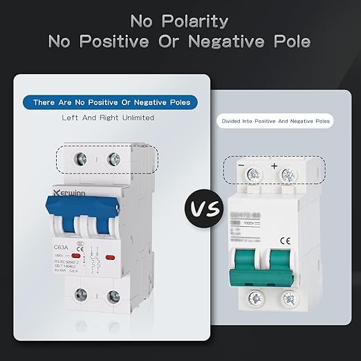 Miniature Circuit Breaker 1000V DC Circuit Breaker 2 Pole 50Amp Smart Circuit Breaker,DC Disconnect Switch DIN Rail Mount for Marine Power Systems, Solar photovoltaic Systems (C50A)