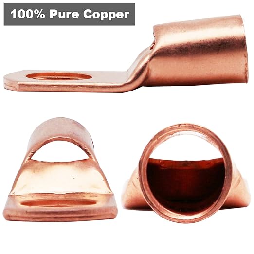 TKDMR 100Pcs Copper Wire Lugs AWG 6 8 10 12 with Heat Shrink Set, 50Pcs Battery Cable Lugs Battery Cable Ends Ring Terminals Connectors with 50Pcs Heat Shrink Tubing