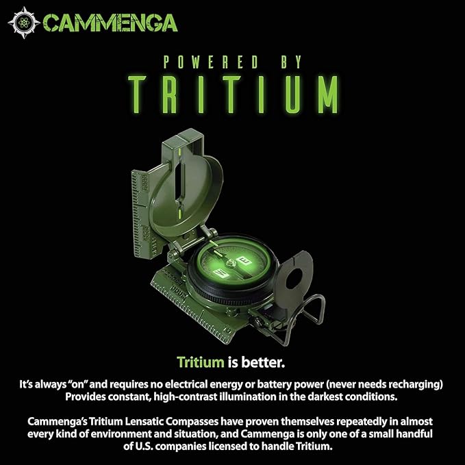 Cammenga Compass Military Grade Phosphorescent - Lensatic Compass Shock, Sand, and Waterproof, Tactical, Navigation - Made in The USA