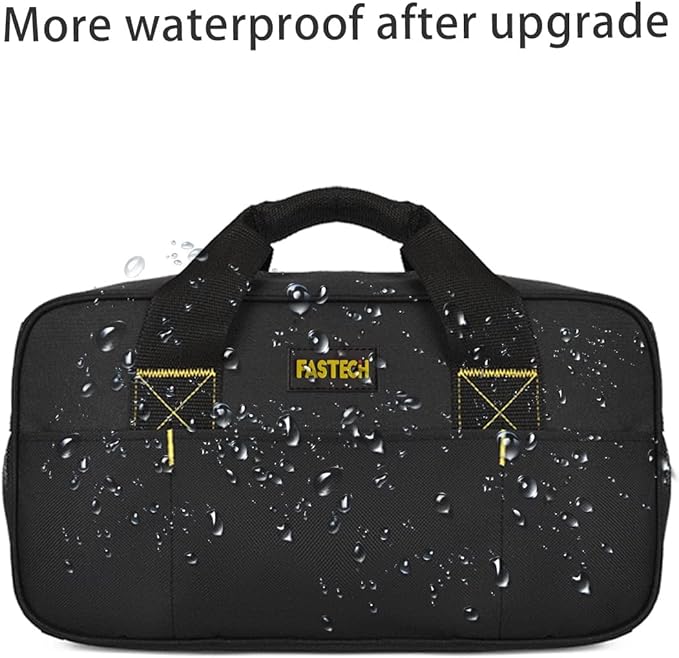 FASTECH Heavy Duty Tool Bag 14-Inch, Wide Mouth Tool Tote Bag, Waterproof Tool Organizer Bag, Electricians Repairman Tools Tote Bag (Black)