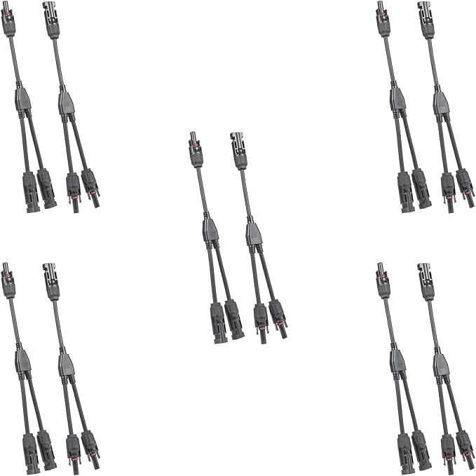 Solar Panel Connector 5 Pair 2 to 1 Y Branch Parallel Adapter, 30A 1000V 10AWG Tool-Free IP68 Waterproof Cable for Solar Panels (Y Branch, 2to1(5Pairs))