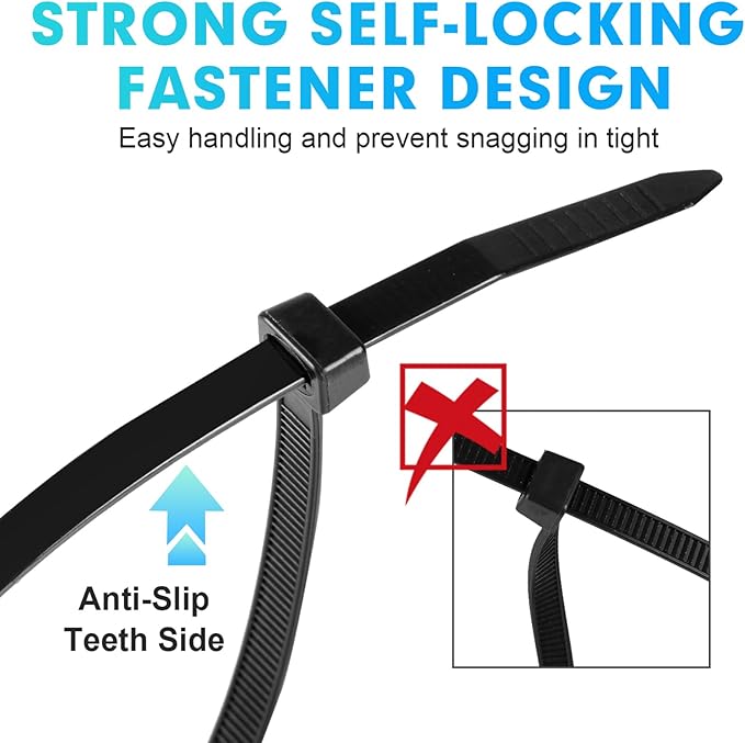 Zip Ties Assorted Sizes, RAZCC 600 Pack (8+12+14+18Inch) Black Cable Ties, Self-Locking Plastic Wire Ties with 100lb Tensile Strength, Black Nylon Zip Ties for Indoor and Outdoor