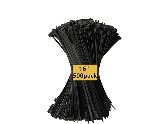 Zip Ties, Cable Ties, 500Pcs 16Inch 48Lb Tensile Strength Black Premium Self-Locking Nylon Zip Ties For Home Office, Garden, Workshop Fences