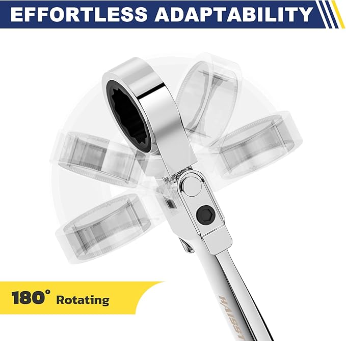 haisstronica 24 in 1 Interchangeable Heads Ratchet Wrench Set with 3/8 in Adapter, Metric & SAE 8-19mm and 1/4-3/4 inch Flex Head Combination Wrench Sets for Auto, Mechanic Tools for Men Gifts