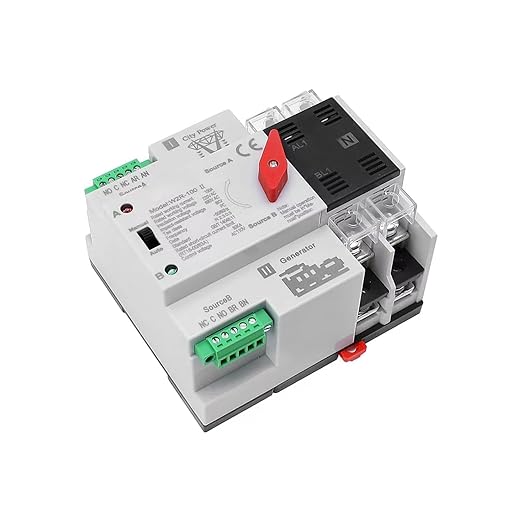 Mini ATS Automatic/Manual Transfer Switch 2P 100A AC110V, 2POLE 100amps ATS Dual Power Switch for Home Generator,Din Rail Mounted Controller Electrical Type RV Fast Transfer