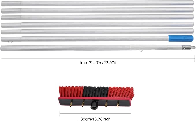 Reach Solar Panel Cleaning Brush Kit, 14" Width Cleaning Brush, Window Washing Equipment Kit with Telescopic Pole 65ft Water Hose Ideal for Snow Removal Windows Boats RVs Decks (22.97ft)