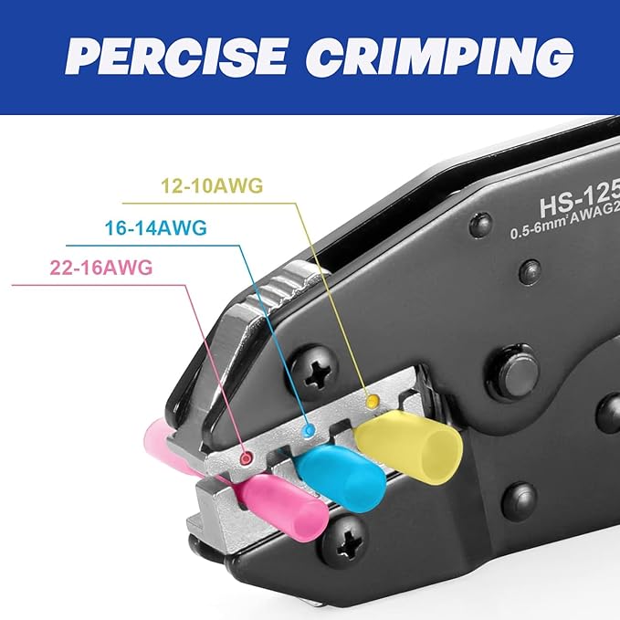 Crimping Tool for Heat Shrink Connectors AWG 22-10 - Wire Crimper Tool with Ratchet For Insulated Nylon and Electrical Wire Connectors - Electrical Crimping Tool