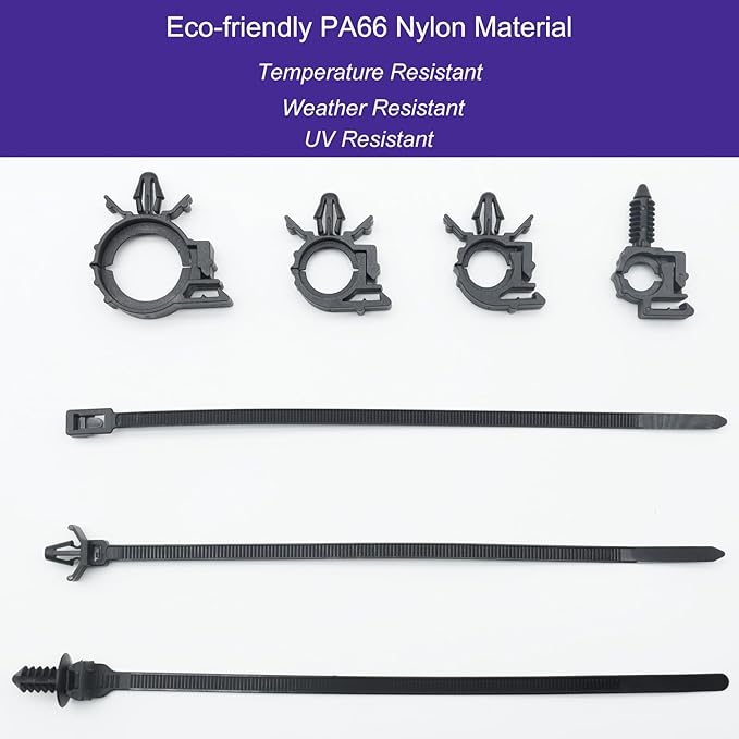 Universal Push Mount Cable Zip Tie with Automotive Wire Loom Clips Kit, Car Engine Bay Replacement Parts for Trucks Cars (50pcs)