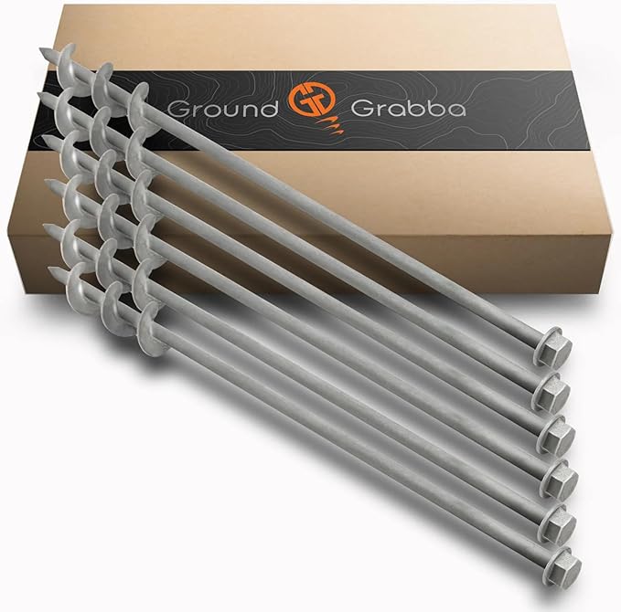 GROUNDGRABBA Screw in Tent Stake for Sand and Loose Ground | Premium Drill Driven Ground Anchor Earth Screws| x6 GroundGrabba Pro II