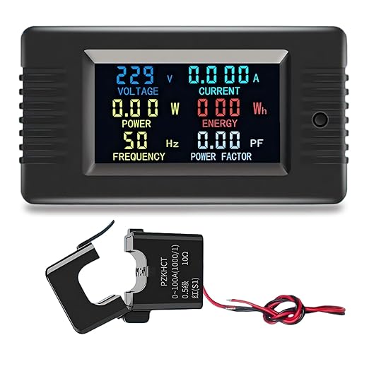 AC Current Voltage Amperage Power Energy Meter AC 80~260V 100A Color LCD Digital Display Ammeter Voltmeter Multimeter with Split Core Current Transformer CT Multi-Function Power Monitor