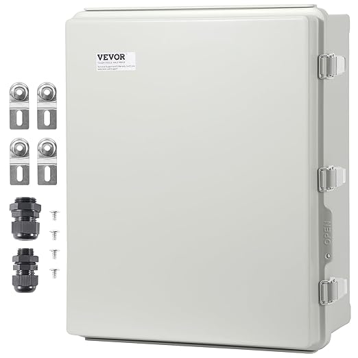 VEVOR Weather-Resistant Junction Box, Dimensions: 13.78 x 9.84 x 5.90 inches, Crafted from Durable ABS Plastic with a Secure Hinged Lid and Stainless Steel Lock, Offers IP67 Protection Against Dust
