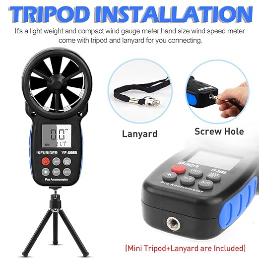 Anemometer Handheld, INFURIDER CFM Meter, Digital Wind Speed Meter, HVAC Air Flow Meter with Temperature and Wind Chill, Anemometer with Backlight and Max/Min