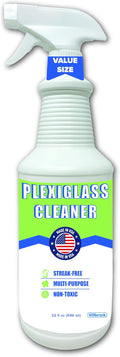 Plexiglass Cleaner - 32 oz Acrylic Cleaner for Plexi glass, Plastic, Vinyl, Fiberglass, and More - Universal, Streak-free, Non-Toxic, Spray and Wipe Cleaner for All Non-Porous Surfaces