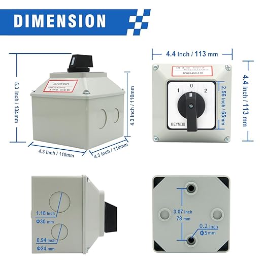 40A Changeover Switch with Exterior Box, 4 Positions 3 Poles, Universal Selector Switch, Cam Switch Box IP65