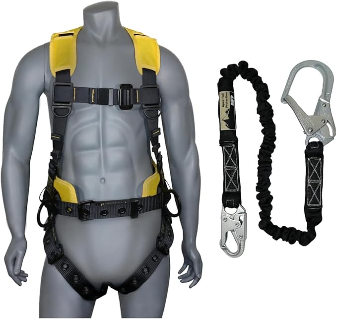 AFP Demon Comfortable Fall Protection Harness Kit – OSHA/ANSI PPE Full Body Safety Harness for Construction Work
