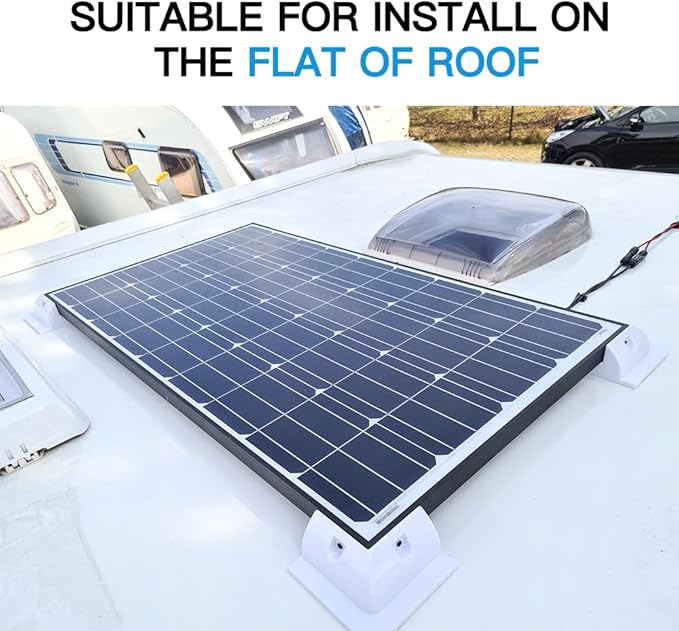 Solar Panel Mounts Bracket Set of 4pcs (White), Drill Free ABS Corner Roof Brackets Mounting Kit, Durable Solar Mount Rack Accessories for RVs, Trailers, Boats, Yachts, Vans, Carports