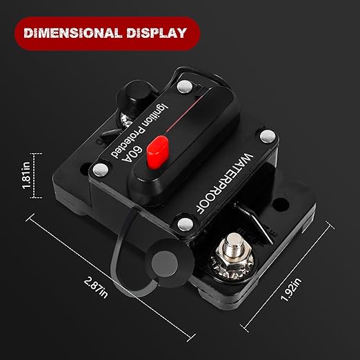 60Amp Circuit Breaker with Manual Reset, Waterproof Inline Fuse for Boat Trolling Motor Marine ATV Trailer Vehicles Stereo Audio Electronic Battery Solar System, Suitable for 12V-48V DC
