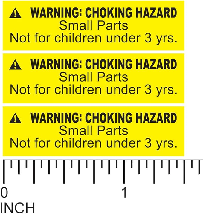 ASTM Compliant 1 Roll of 1,000 Warning Choking Hazard Small Parts Not for Children Under 3 Years 1.5" x 0.4" Stickers Adhesive Labels (Yellow Background/Black Text)