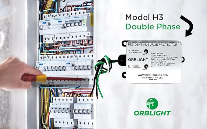 ORBLIGHT Whole House Surge Protector, 260kA, EMP, Lightning, Solar Flare, CME & Power Surge Protection, Shield Technology, IP67 Waterproof, Heavy-Duty Home Electrical Panel Device