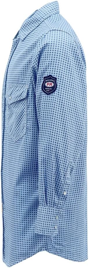 BOCOMAL FR Shirts for Men Printed Plaid Flame Resistant Clothing 6.5oz Cotton Button Up Welding Shirts NFPA2112 CAT2