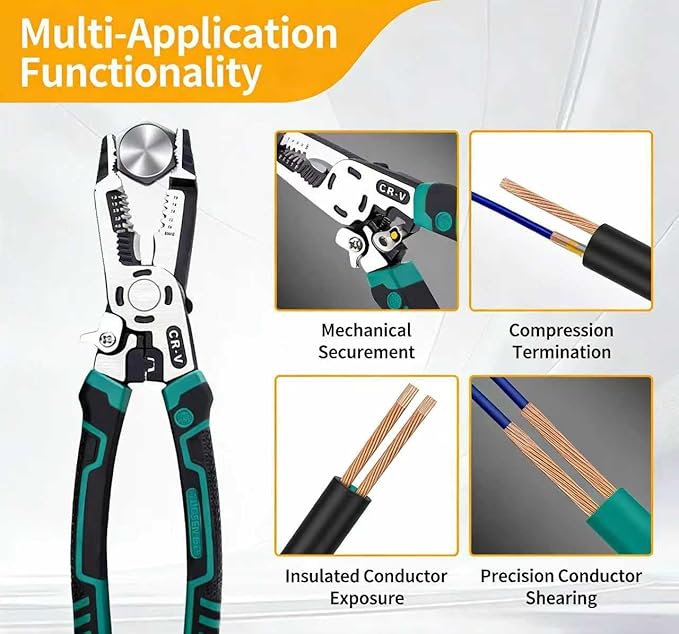 10-in-1 Wire Stripper Tool, Heavy Duty CR-V Multifunctional Cable Cutters, Professional Electrical Tool Stripper Crimper for Copper Aluminum Steel Wires