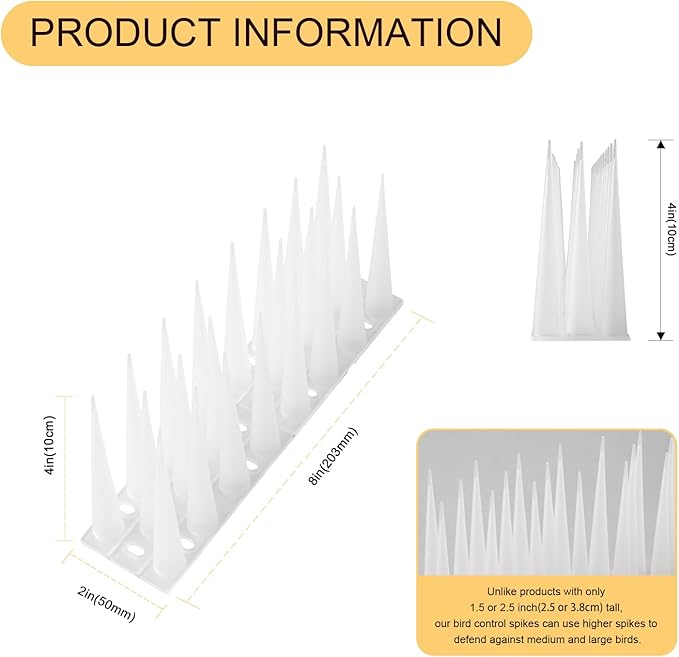 OFFO Bird Spikes Pigeon Outdoor Spikes for Cat Keep Birds Raccoon Woodpecker Away Covers 2.6 Feet(0.8m), Frosted White