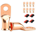 8 PCS Battery Terminal Connectors, Battery Cable Ends Lugs, 1 Gauge Wire Connectors, 1AWG 5/16" Stud Ring Terminals, Copper Wire Lugs with Heat Shrink Tubing.