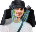 Chuarry Wide Brim Sun Hat with 2 Fan Outdoor Solar Powered USB Charging Fishing Hat with Neck Flap for Men Women