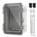IP67 Waterproof Junction Box, ABS Plastic Electrical Enclosure with Stainless Steel Latch, Hinged Cover Electric Box with Mounting Plate, Wall Brackets & Cable Glands 150x100x70