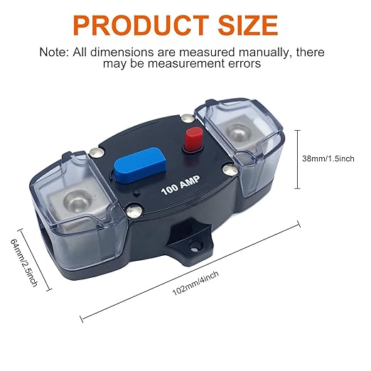 Erayco 50 Amp Circuit Breaker with Manual Reset, 12-48 Volt DC, 0-8 Gauge Trolling Motor Car Stereo Audio Inline Fuse Block Holders Inverter for Automotive Rv Marine Boat (50A)