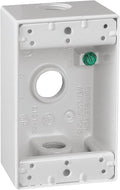 SIGMA ENGINEERED SOLUTIONS 14250WH Metal Electrical Outlet Box, Weatherproof, Easy Mount Plug and Receptacle Protector, White, (3) 1/2-Inch Holes, 1 Gang Box