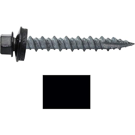 Metal ROOFING SCREWS: (250) 10 x 1-1/2" Black Hex Head Sheet Metal Roof Screw. Self starting metal to wood siding screws. EPDM washer. Colored head
