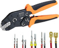 5-in-1 Wire Crimping Tool, AWG 28–16 Ratcheting Crimper for Non-Insulated Open Barrel Terminals – Fits Deutsch, Delphi, AMP, JST, Dupont, Molex, TE & More Automotive Wire Connectors
