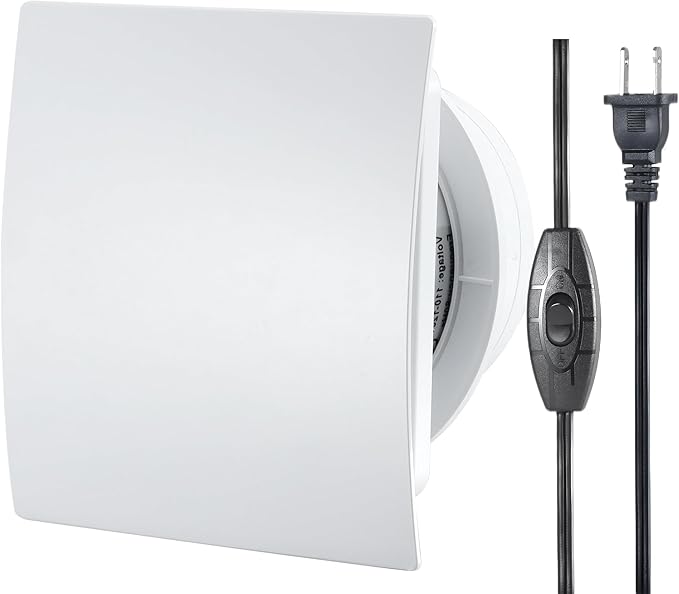 4inch Exhaust Fan, Window Wall Mount Vent Extractor Fan w/Button Switch, Cord for Kitchen Bathroom Workshop Garage (Slim Curved Panel)