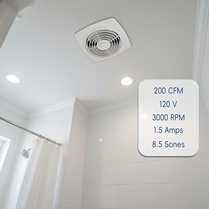REEPLAR 8-Inch Ceiling Mount Exhaust Fan, 200 CFM Powerful Ventilation, Replacement for 505 Vertical Discharge Exhaust Fan, Fits 8" Roof Duct System, Ideal for Kitchen, Bathroom and Laundry Room