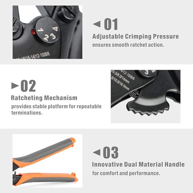iCrimp Non Insulated Terminal Crimper, AWG 22-6 Ratchet Wire Crimper Tool for Battery Cable Terminal, Copper Butt Connector, Splice Wire Connectors