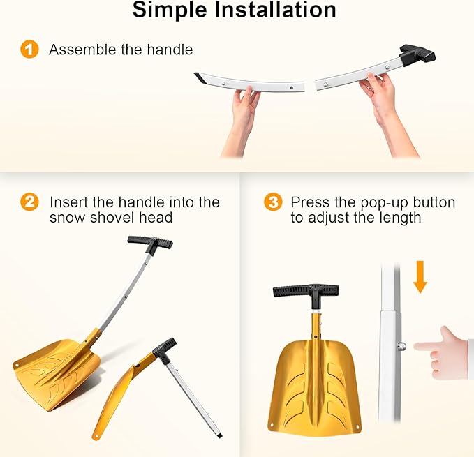 Snow Shovel with Ice Scraper & Brush, 17-30'' Extendable with Lightweight Aluminum Handle, 3-in-1 Folding Collapsible Winter Shovel Snow Removal for Camping Car Emergency Outdoors Home Yellow