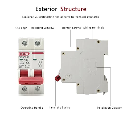 DC 1000V Solar Mini Circuit Breaker Overload Protection Switch 6A/10A/16A/20A/25A/32A/40A/50A/63A 2P DC1000V Photovoltaic MCB PV (20A)