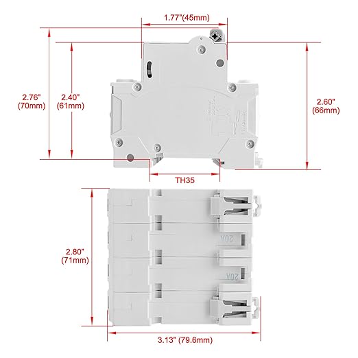 Heschen DC Miniature Circuit Breaker, HSB6C-DC, 4 Poles, DC1000V 16A, Photovoltaic Circuit Breaker, for Solar PV System Solar Panels Grid System, 35mm DIN Rail Mounting