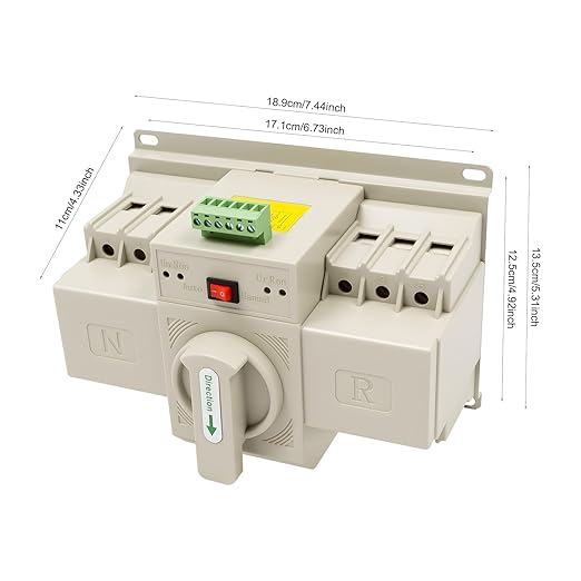 3P 63A Dual Power Automatic Transfer Switch with Manual Changeover and Generator, 110V, White