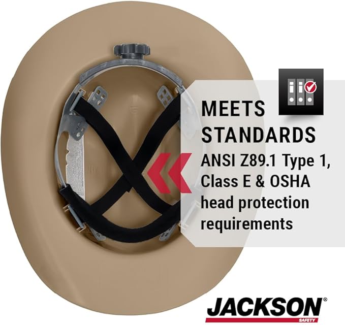 Jackson Safety Cowboy Hard Hat - Non-Vented, Full Brim, 4-Point Ratchet Suspension Safety Helmet for Men & Women - ANSI Z89.1 Class E & OSHA Compliant - Made in USA